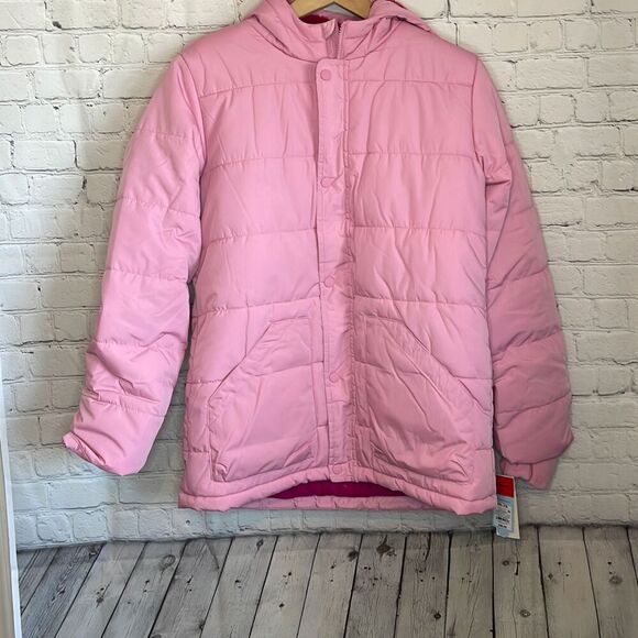 Cat & Jack Girl Warmest Pink Puffer Jackets size xxl new with tags Hood - Picture 1 of 9